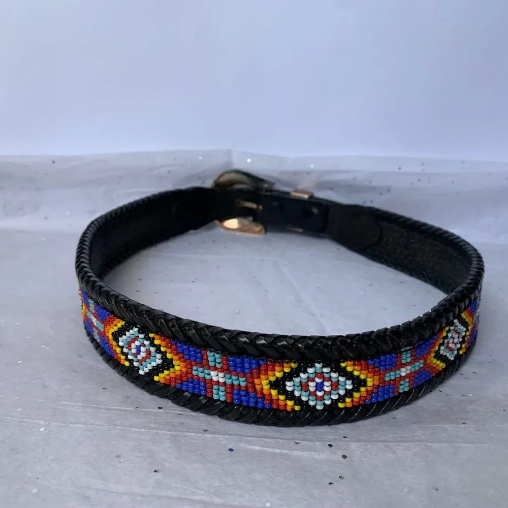 Vintage LL Bean Bauer 1991 Mens Genuine Leather Southwestern Beaded Belt EUC!
